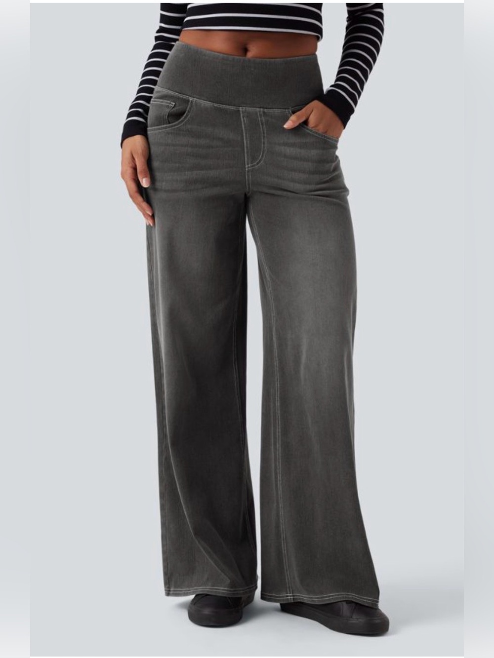Halara Mid Rise Baggy Wide Leg Gray Jeans